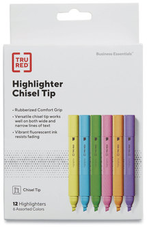 TRU RED™ Chisel Tip Highlighter Tank Style Assorted Ink Colors, Barrel 12/Pack