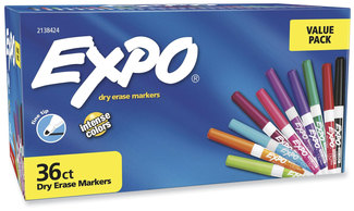 EXPO® Low Odor Dry Erase Vibrant Color Markers Fine Bullet Tip, Assorted Colors, 36/Pack