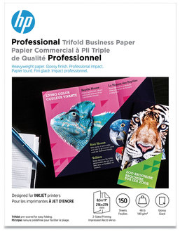 HP Professional Trifold Business Paper 48 lb Bond Weight, 8.5 x 11, Glossy White, 150/Pack