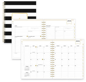 Blue Sky® Day Designer Academic Year Daily/Monthly Frosted Planner Rugby Stripe Artwork, 10 x 8, Black/White Cover, 12-Month (July-June): 2024-2025