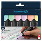 A Picture of product RED-115097 Schneider® Job Pastel Highlighters Chisel Tip (1mm/5mm), Assorted Ink Colors, Black/Assorted Barrel 6/Pack