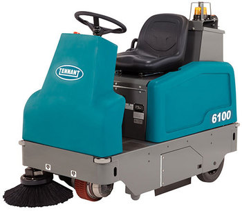 6100 Rider - Sweeper, 225AH Battery, 21A 85-265V AC 50/60 Hz 1PH Off-Board Charger, Right Hand Side Brush, Battery Watering Kit, Vacuum Wand, Adjustable Seat, Seat Belt, Solid Rubber Tires, AV BU Alarm w/Strobe Light