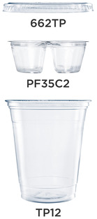 12 oz PET Plastic Grab 'n' Go Kit Combo with 2-Compartment Insert - Clear. 500 Cups, 500 Lids, 500 inserts