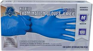 Empress™ Exam Grade Powder Free Nitrile Gloves. Size Medium. 3 mil. Blue. 100 gloves/box, 10 boxes/case.