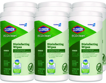 Clorox® CloroxPro® EcoClean™ Disinfecting Wipes. 1-Ply. 8 X 7 in. White. Unscented. 6 canisters/carton.