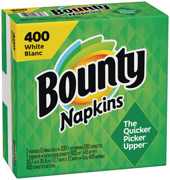 Bounty® Quilted Napkins®. 2-Ply. 12.1 X 12 in. White. 400 napkins/pack, 4 packs/carton.