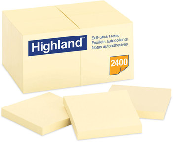 Highland™ Self-Stick Notes 3" x Yellow, 100 Sheets/Pad, 24 Pads/Pack