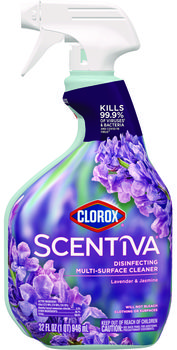 Clorox® Scentiva™ Disinfecting Multi-Surface Cleaner. 32 oz. Lavender and Jasmine scent. 9 spray bottles/carton.