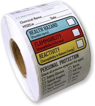 Self Adhesive 1.5”x2.5” SDS MSDS Safety Stickers for Chemical Identifying