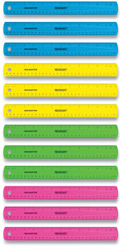 Westcott® Non-Shatter Flexible Ruler Standard/Metric, 12" (30 cm) Long, Plastic, Assorted Translucent Colors, 12/Box