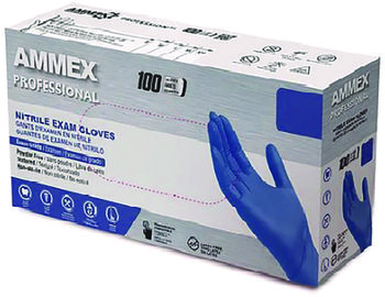 AMMEX® Professional Powder-Free Nitrile Exam Gloves. Size X-Large. 3 mil. Blue. 100/box.