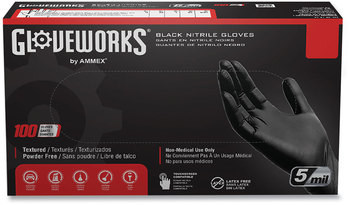 GloveWorks® by AMMEX® Industrial Powder-Free Disposable Nitrile Gloves. Size Large. 5 mil. Black. 100 gloves/box, 10 boxes/carton.
