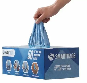 SmartRags®XL 35 Gram Mid-Weight Microfiber Cloths. 16 X 16 in. Blue. 50/box, 8 boxes/case.