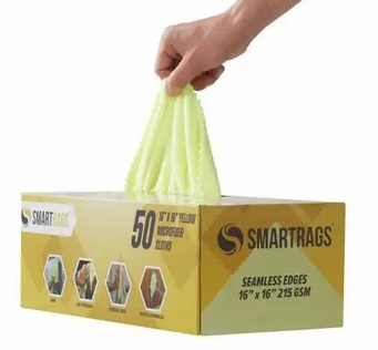 SmartRags®XL 35 Gram Mid-Weight Microfiber Cloths. 16 X 16 in. Yellow . 50/box, 8 boxes/case.