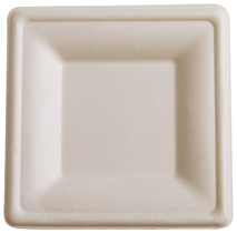 Conserveware Bagasse Square Plates. 8 in. 125/bag, 4 bags/case.