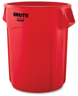 Rubbermaid® Commercial Vented Round Brute® Container. 55 gal. Red. 3/carton.