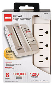 RCA® Swivel Surge Protector with 6 AC Outlets. 1,200 J. White.