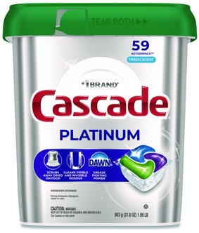 Cascade® ActionPacs. 31.8 oz. Fresh scent. 59 pacs/tub, 3 tubs/case.