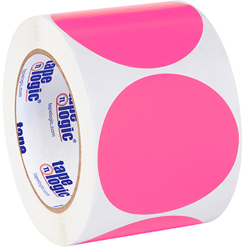 Blank Circle Inventory Labels. 3 in. Fluorescent Pink. 500 labels/roll.