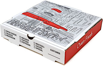 Pizza Box.  16" x 16" x 2".  Stock Print.  B-Flute Corrugated Board, 50/Case