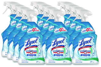 LYSOL® Brand Bathroom Cleaner with Hydrogen Peroxide. 32 oz. Cool Spring Breeze scent. 12 trigger spray bottles/carton.