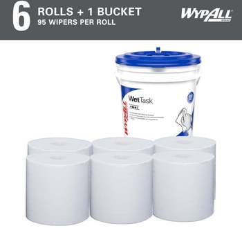 Power Clean Wipers for WetTask Customizable Wet Wiping System with (1) Bucket, 6 x 12, Unscented, 95/Roll, 6 Rolls/Carton