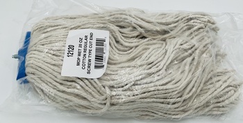 Layflat Screw-Type Cut-End Cotton Wet Mop Head.  20 oz.  White Color.