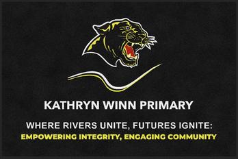 ColorStar Impressions Horizontal Logo Mat with Custom "Kathryn Winn Primary" Logo. 3 X 5 ft.