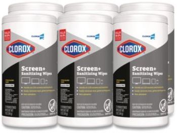 Clorox® CloroxPro ScreenPlus Sanitizing Wipes, 6 x 8, Citrus Blend, White, 75/Canister, 6 Canisters/Carton