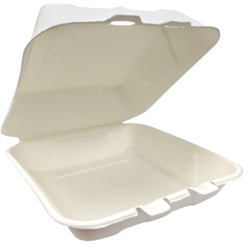 CrystalWare EcoDine Compostable Bagasse Clamshells. 9 in. 100/pack, 2 packs/case.