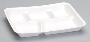 Genpak 5-Compartment Foam Serving Trays. 10.38 X 8.38 X 1.19 in. White. 4 packs, 125 trays/pack.