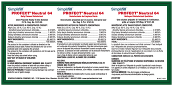 Secondary Label for Simplifill Profect Neutral 64 Disinfectant.