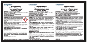 Secondary Label for Simplifill Warpspeed Multipurpose Cleaner.