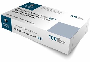 Business Source Prong Fastener Bases. 2.75 in. Silver. 100/box.