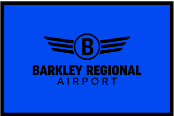 Matter Landscape Berber Logo Mat with "Barkley Regional Airport" design. 4 X 6 ft. Royal Blue Base.