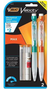 BIC Velocity Max Refillable & Retractable Mechanical Pencil. 0.9 mm. 2/pack.
