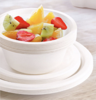 Crystalware Compostable Bagasse Bowls. 12 oz. 125/pack, 8 packs/case.