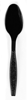 Crystalware Sleek Heavyweight Polypropylene Plastic Teaspoons. Black. 1000/case.