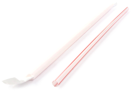 Crystalware Individually Paper Wrapped Milk Straws. 5.75 in. White with Red Line. 500 straws/container, 24 containers/case.