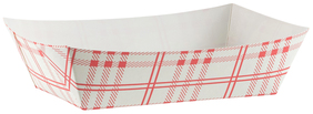 Crystalware Paper Boat Food Trays. 1 lb. White and Red. 250 trays/bag, 4 bags/case.