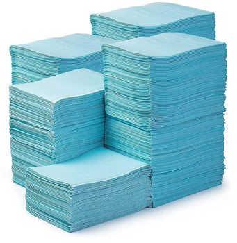 Disposable Dental Bibs. 2-Ply Paper, 1-Ply Film. 13 X 18 in. Blue. 125 bibs/bag, 4 bags/case.