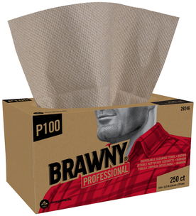 BRAWNY® PROFESSIONAL P100 DISPOSABLE CLEANING TOWELS BY GP PRO (GEORGIA-PACIFIC), BROWN, 6,000 WIPERS PER CASE, 24 BOX(ES) @ 250 Towels, 6000 Towels per Case, Wiper Open (WxL) 9" x 10.25"