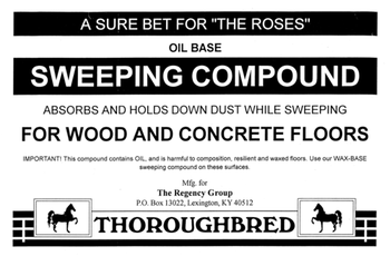 Sweeping Compound.  Sanded Oil Base.  Made from oil, sand, and saw-dust.  Absorbs and Holds Down Dust While Sweeping.  For Wood and Concrete Floors.  100 lb Drum. (Green)