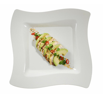 Wavetrends Square Dinnerware.  9.5" Dinner Plate.  White Color.  10 Plates/Bag, 120/Case