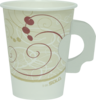 A Picture of product 100-234 Single Sided Poly Paper Hot Cup with Handle.  8 oz.  Symphony™ Design.  50 Cups/Sleeve. Use with LB3081-00007, TL38B2-0004, or TL38R2-0007