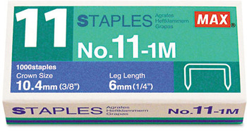 Max® No. 11 Mini Staplesfor HD-11FLK, 1/4" Leg, 3/8"Crown Flat Clinch, 1 000/Box