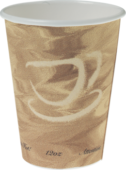 Single Sided Poly Paper Hot Cup.  12 oz.  Mistique® Design.  50 Cups/Sleeve. Use lids LB3161, TLB316, TLN316, TLP316, LK316B, & LK316W
