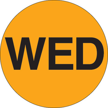 Days of the Week Labels.  1" Circle.  Printed "WED".  Fluorescent Orange Color.