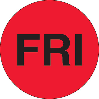 Days of the Week Labels.  1" Circle.  Printed "FRI".  Fluorescent Red Color.