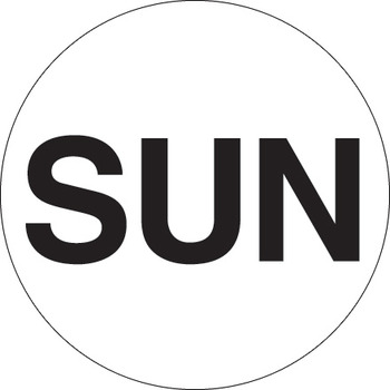 Days of the Week Labels.  1" Circle.  Printed "SUN".  White Color.